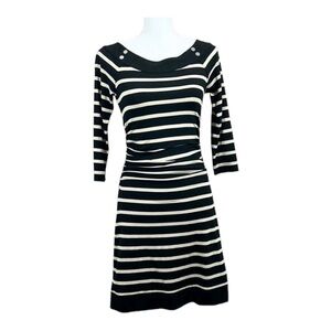 White House Black Market Black & Gold 3/4 Sleeve Boatneck Dress Size XXS
